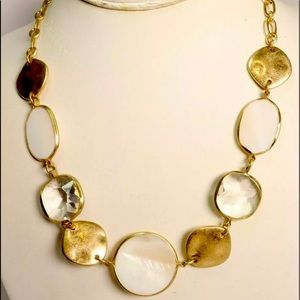 CAROL DAUPLAISE GOLD TONE WHITE BEAD CLEAR CRYSTAL NECKLACE NEW